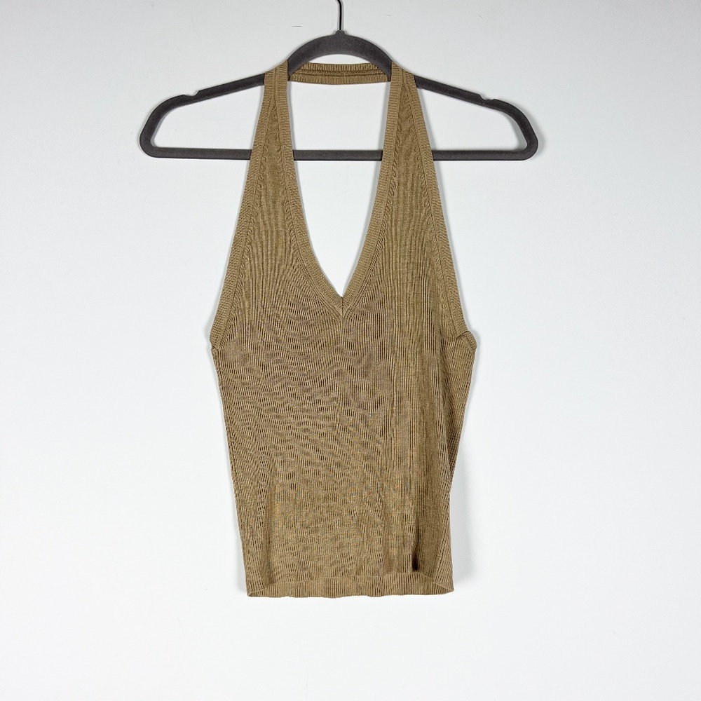 Nili Lotan Olive-Tan Halter Tank Top